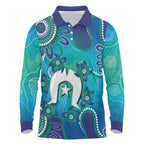 Torres Strait Islanders Flag Day Long Sleeve Polo Shirt Dhari With Turtles Aboriginal Art