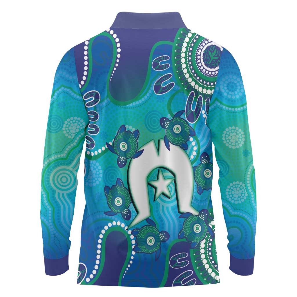 Torres Strait Islanders Flag Day Long Sleeve Polo Shirt Dhari With Turtles Aboriginal Art