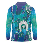 Torres Strait Islanders Flag Day Long Sleeve Polo Shirt Dhari With Turtles Aboriginal Art