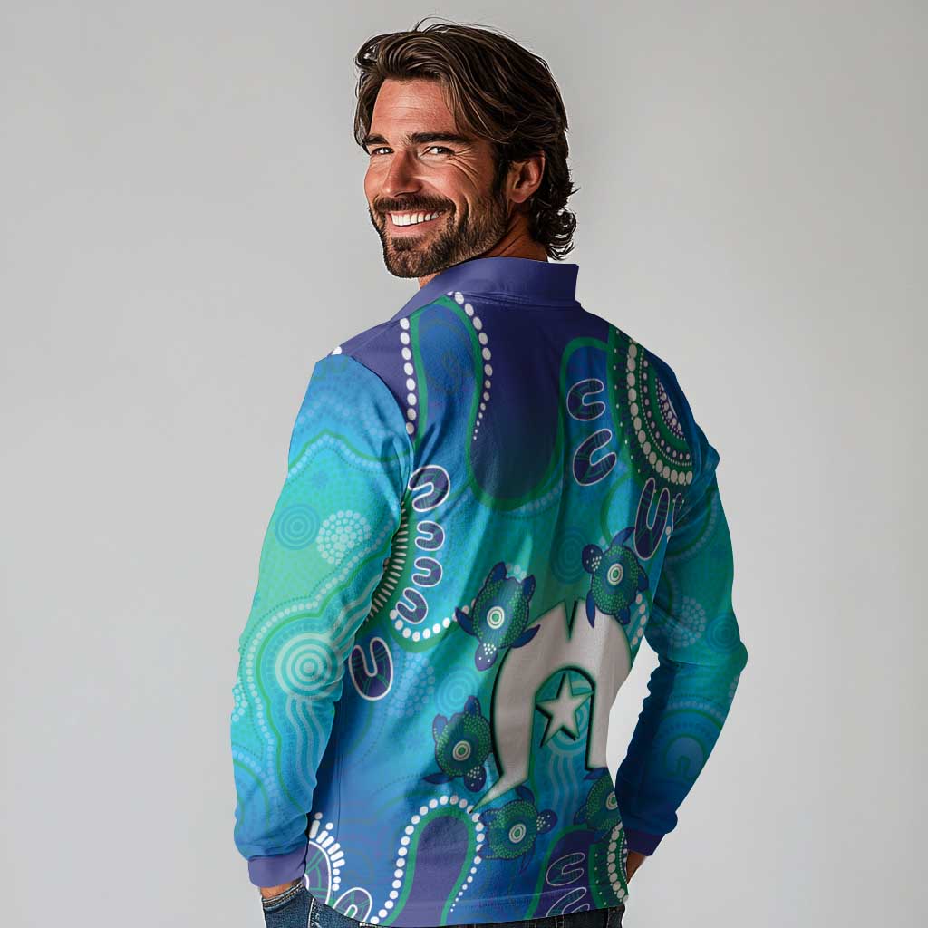 Torres Strait Islanders Flag Day Long Sleeve Polo Shirt Dhari With Turtles Aboriginal Art