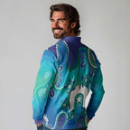 Torres Strait Islanders Flag Day Long Sleeve Polo Shirt Dhari With Turtles Aboriginal Art