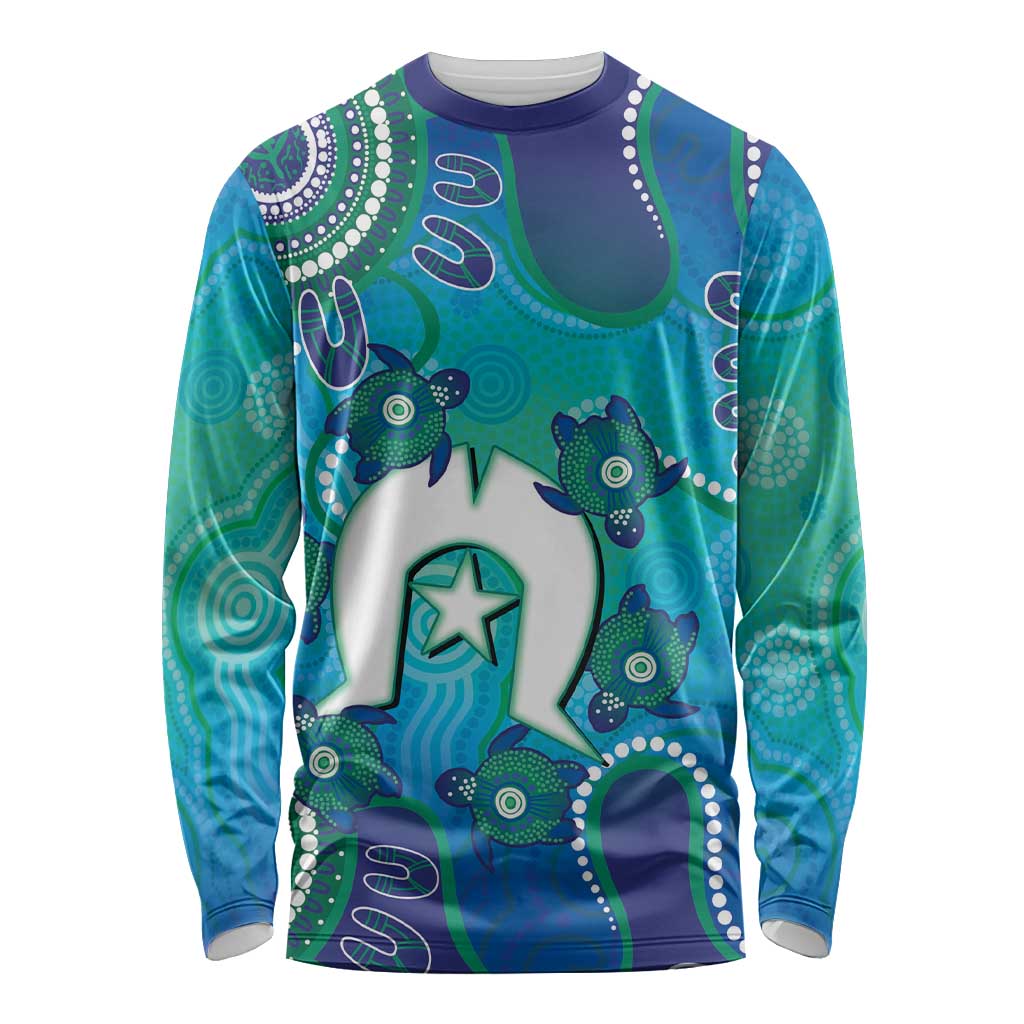 Torres Strait Islanders Flag Day Long Sleeve Shirt Dhari With Turtles Aboriginal Art
