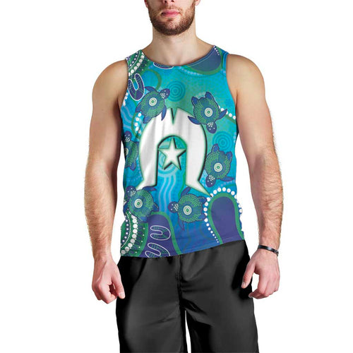 Torres Strait Islanders Flag Day Men Tank Top Dhari With Turtles Aboriginal Art
