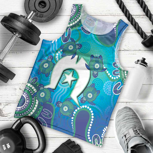 Torres Strait Islanders Flag Day Men Tank Top Dhari With Turtles Aboriginal Art