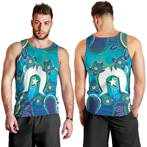 Torres Strait Islanders Flag Day Men Tank Top Dhari With Turtles Aboriginal Art