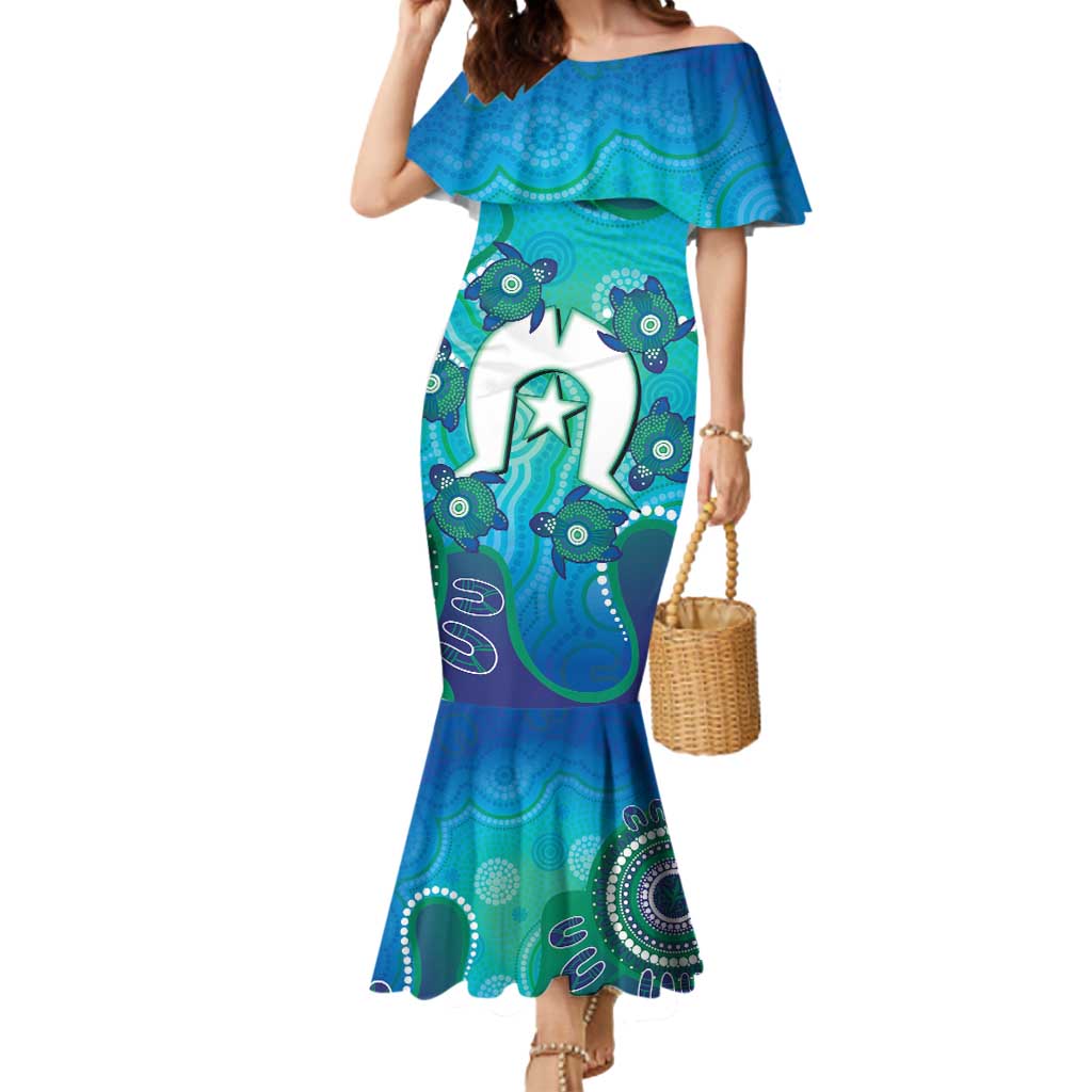 Torres Strait Islanders Flag Day Mermaid Dress Dhari With Turtles Aboriginal Art