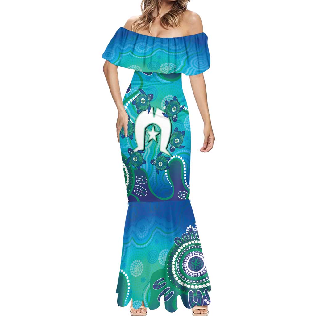 Torres Strait Islanders Flag Day Mermaid Dress Dhari With Turtles Aboriginal Art
