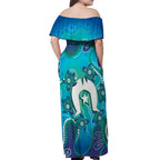Torres Strait Islanders Flag Day Off Shoulder Maxi Dress Dhari With Turtles Aboriginal Art