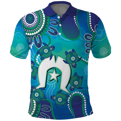 Torres Strait Islanders Flag Day Polo Shirt Dhari With Turtles Aboriginal Art