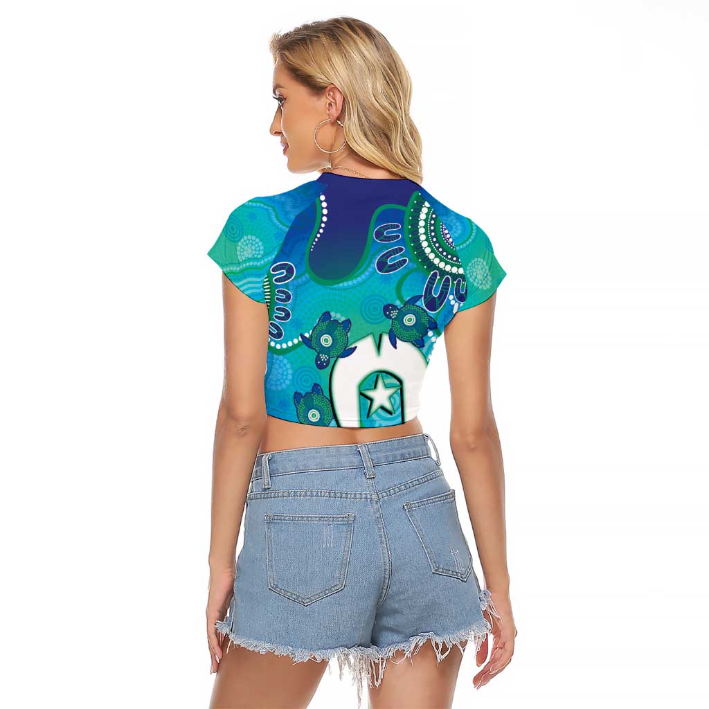 Torres Strait Islanders Flag Day Raglan Cropped T Shirt Dhari With Turtles Aboriginal Art
