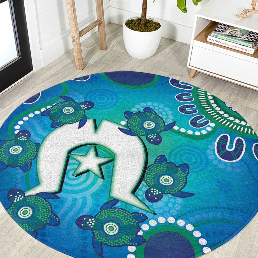 Torres Strait Islanders Flag Day Round Carpet Dhari With Turtles Aboriginal Art