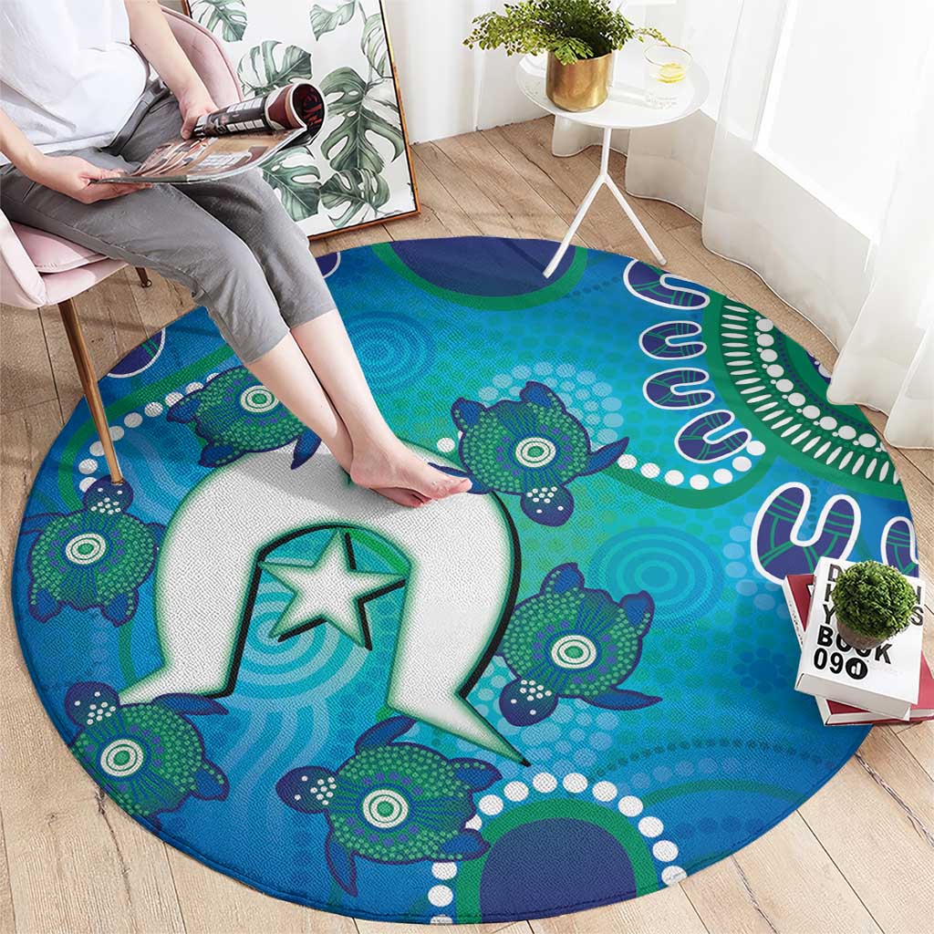 Torres Strait Islanders Flag Day Round Carpet Dhari With Turtles Aboriginal Art