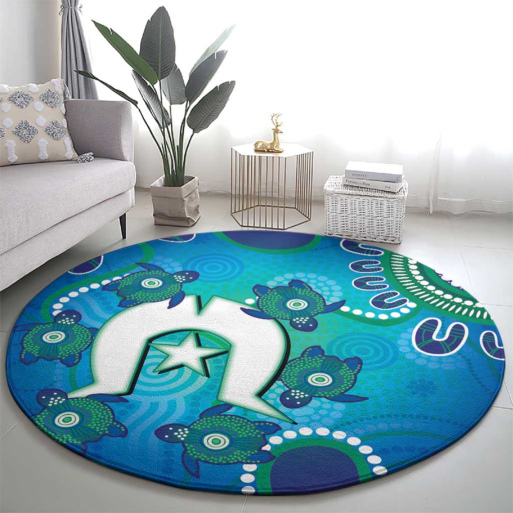 Torres Strait Islanders Flag Day Round Carpet Dhari With Turtles Aboriginal Art
