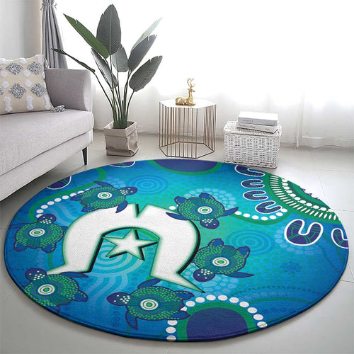 Torres Strait Islanders Flag Day Round Carpet Dhari With Turtles Aboriginal Art