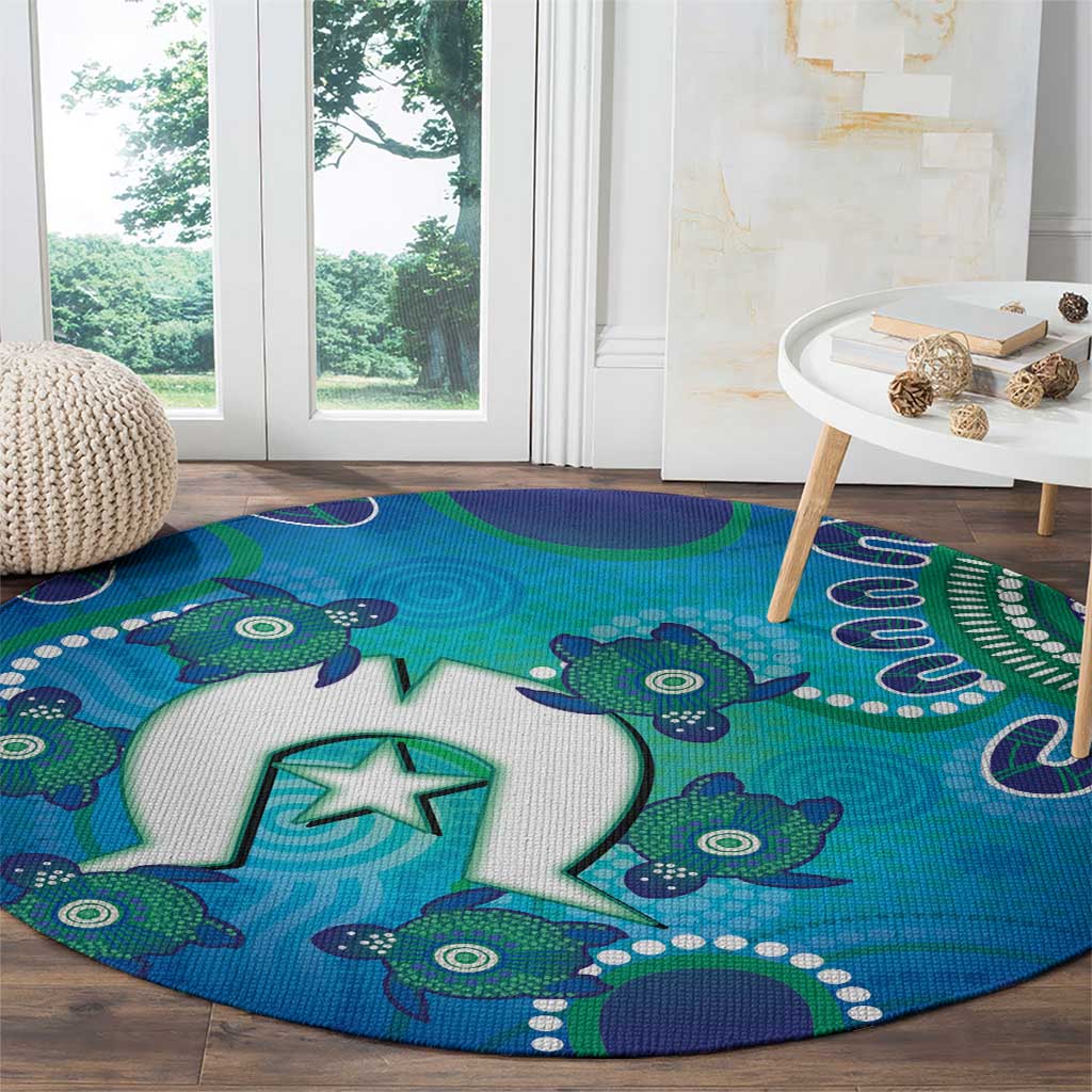 Torres Strait Islanders Flag Day Round Carpet Dhari With Turtles Aboriginal Art