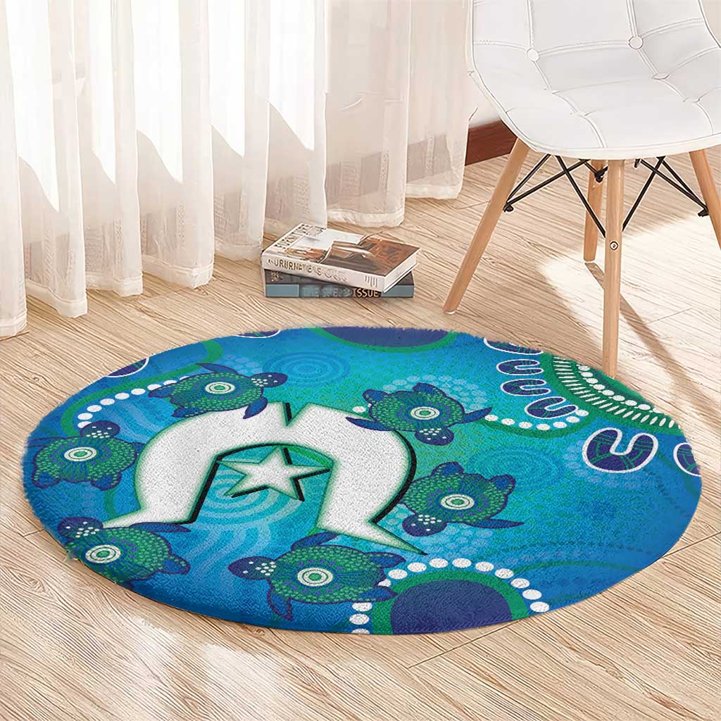 Torres Strait Islanders Flag Day Round Carpet Dhari With Turtles Aboriginal Art