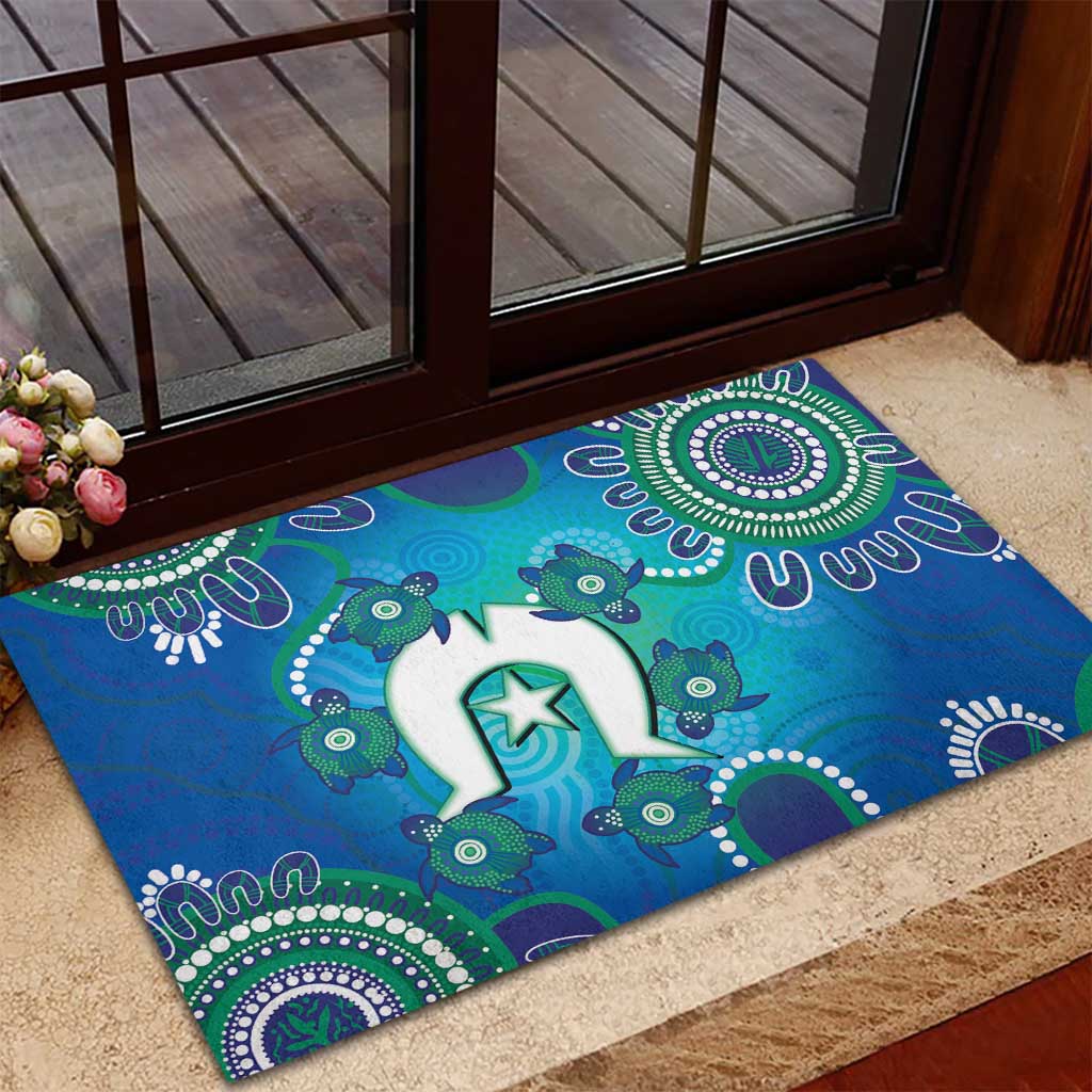 Torres Strait Islanders Flag Day Rubber Doormat Dhari With Turtles Aboriginal Art