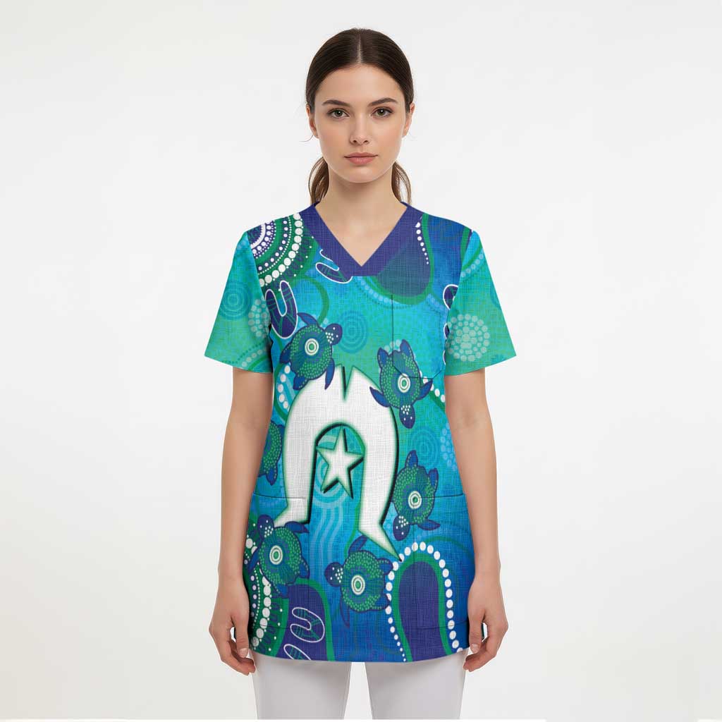 Torres Strait Islanders Flag Day Scrub Top Dhari With Turtles Aboriginal Art - Aussie Hoodie