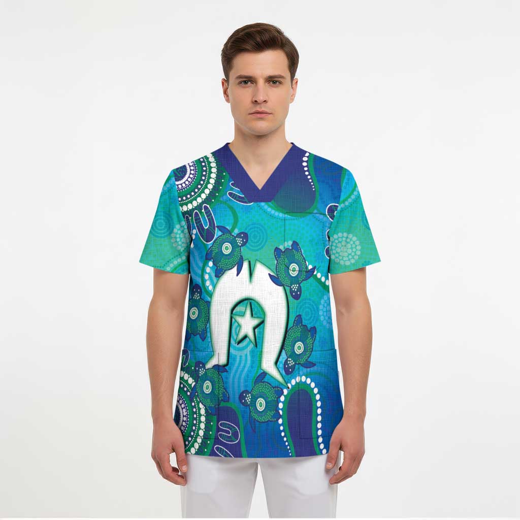 Torres Strait Islanders Flag Day Scrub Top Dhari With Turtles Aboriginal Art - Aussie Hoodie