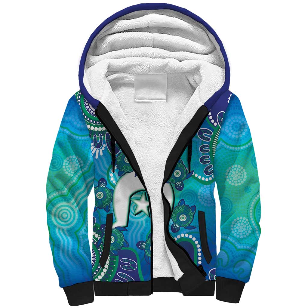 Torres Strait Islanders Flag Day Sherpa Hoodie Dhari With Turtles Aboriginal Art