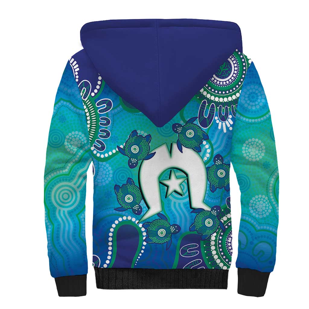 Torres Strait Islanders Flag Day Sherpa Hoodie Dhari With Turtles Aboriginal Art