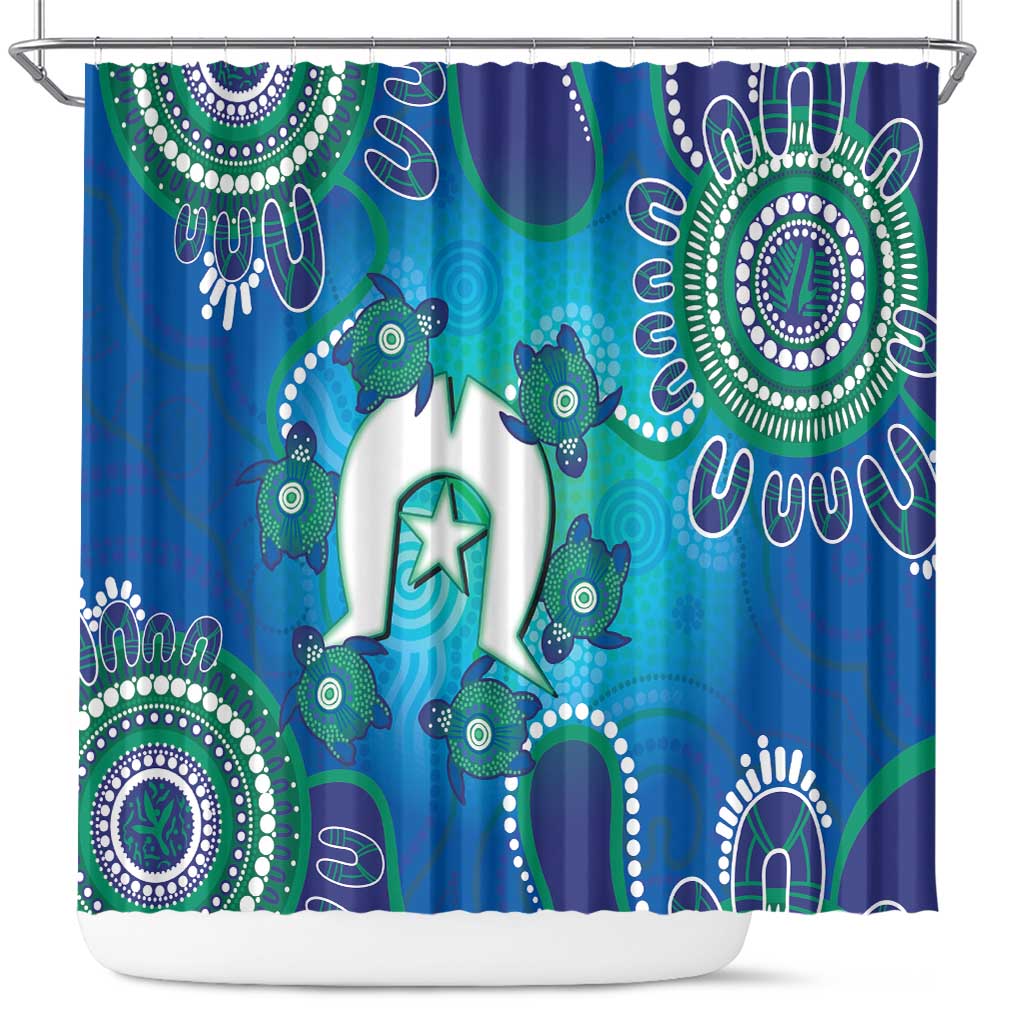Torres Strait Islanders Flag Day Shower Curtain Dhari With Turtles Aboriginal Art