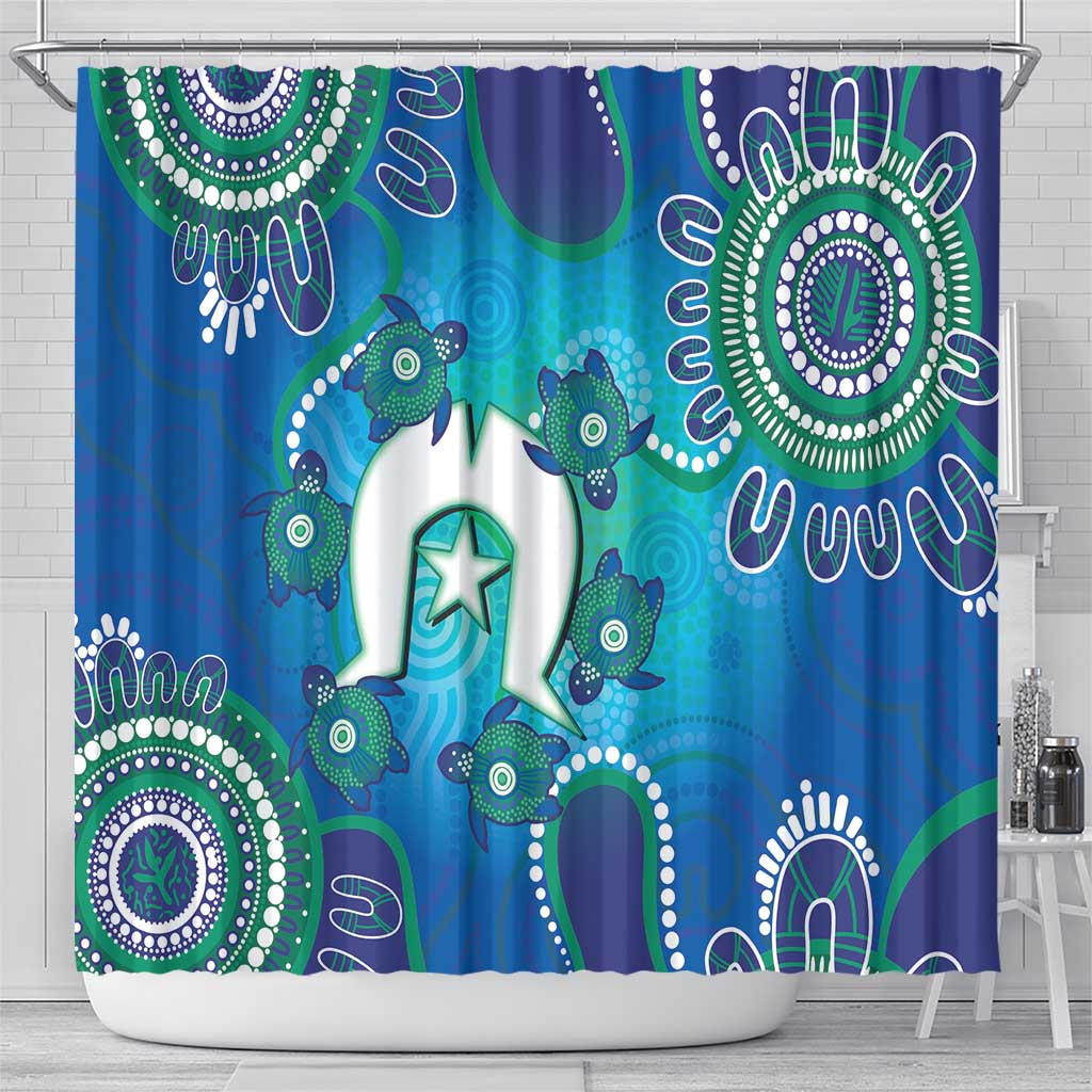Torres Strait Islanders Flag Day Shower Curtain Dhari With Turtles Aboriginal Art
