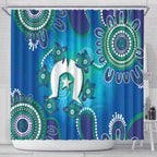 Torres Strait Islanders Flag Day Shower Curtain Dhari With Turtles Aboriginal Art