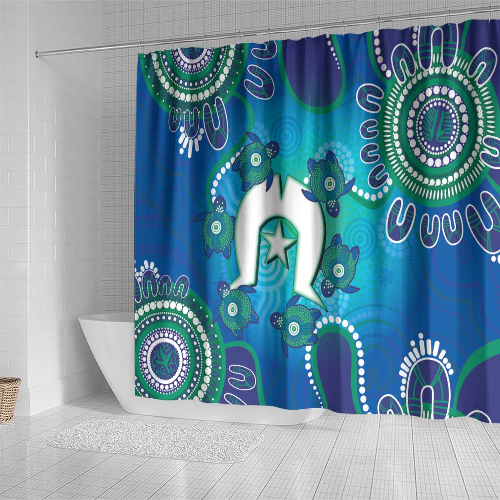 Torres Strait Islanders Flag Day Shower Curtain Dhari With Turtles Aboriginal Art