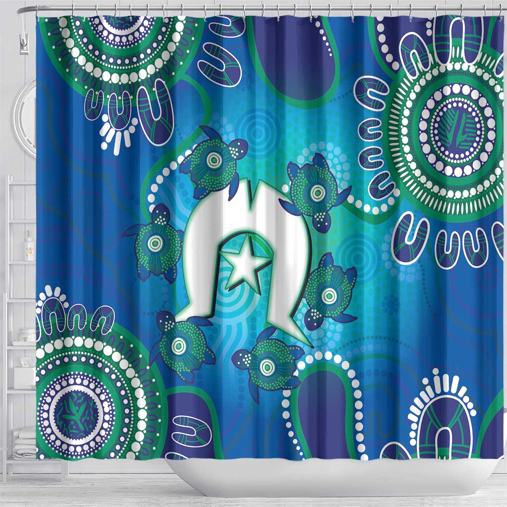 Torres Strait Islanders Flag Day Shower Curtain Dhari With Turtles Aboriginal Art