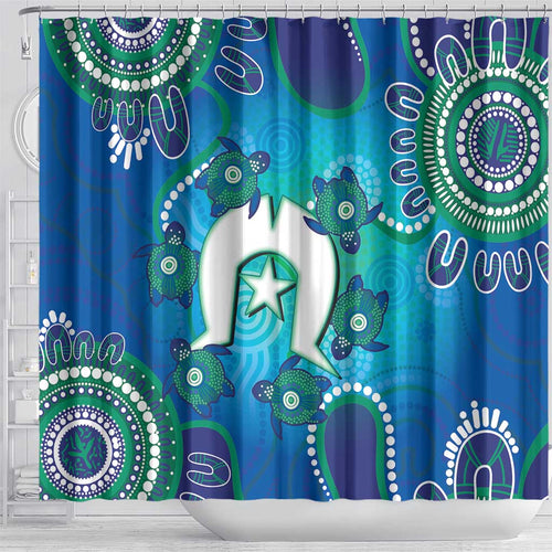 Torres Strait Islanders Flag Day Shower Curtain Dhari With Turtles Aboriginal Art
