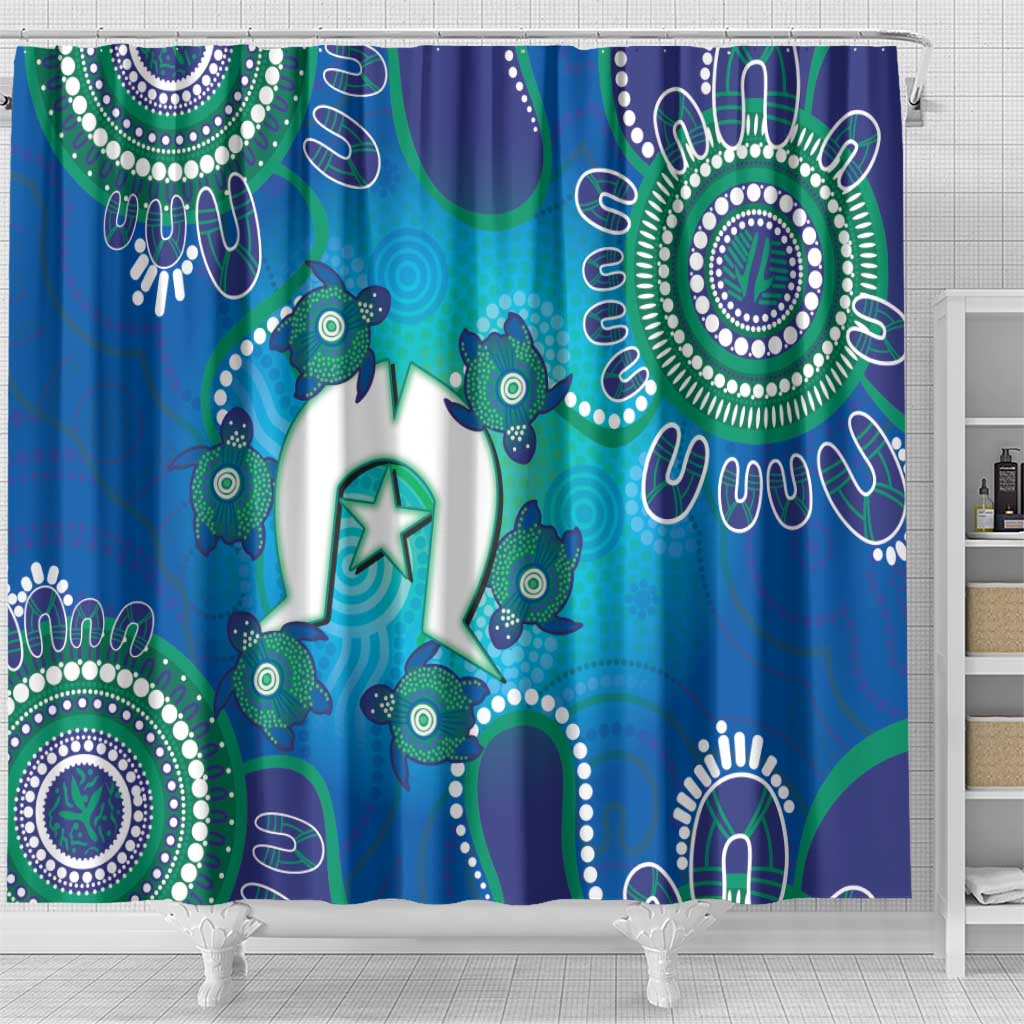 Torres Strait Islanders Flag Day Shower Curtain Dhari With Turtles Aboriginal Art