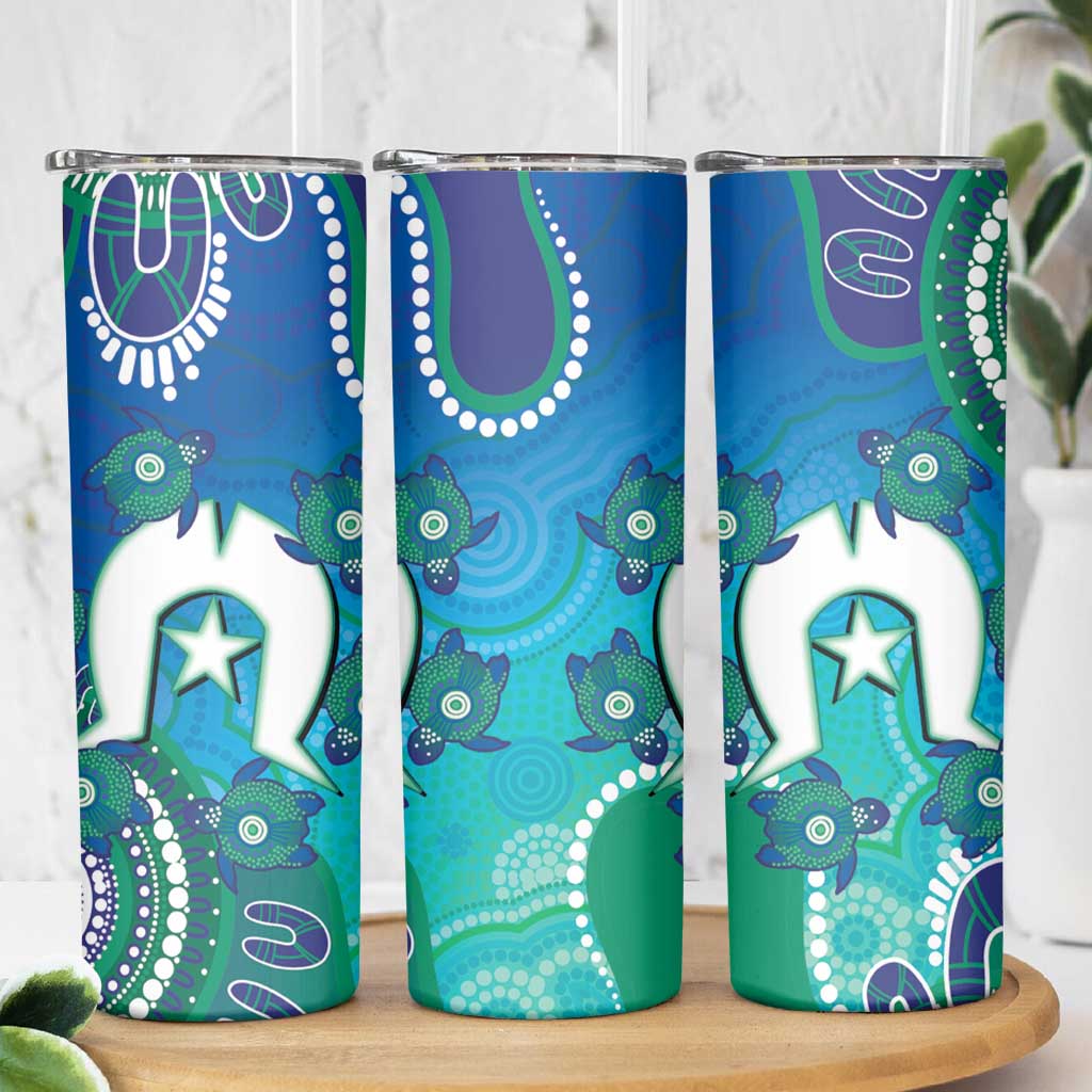 Torres Strait Islanders Flag Day Skinny Tumbler Dhari With Turtles Aboriginal Art