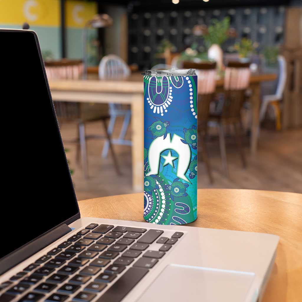 Torres Strait Islanders Flag Day Skinny Tumbler Dhari With Turtles Aboriginal Art