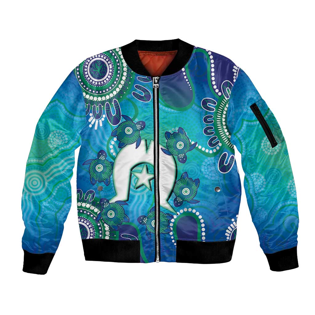 Torres Strait Islanders Flag Day Sleeve Zip Bomber Jacket Dhari With Turtles Aboriginal Art