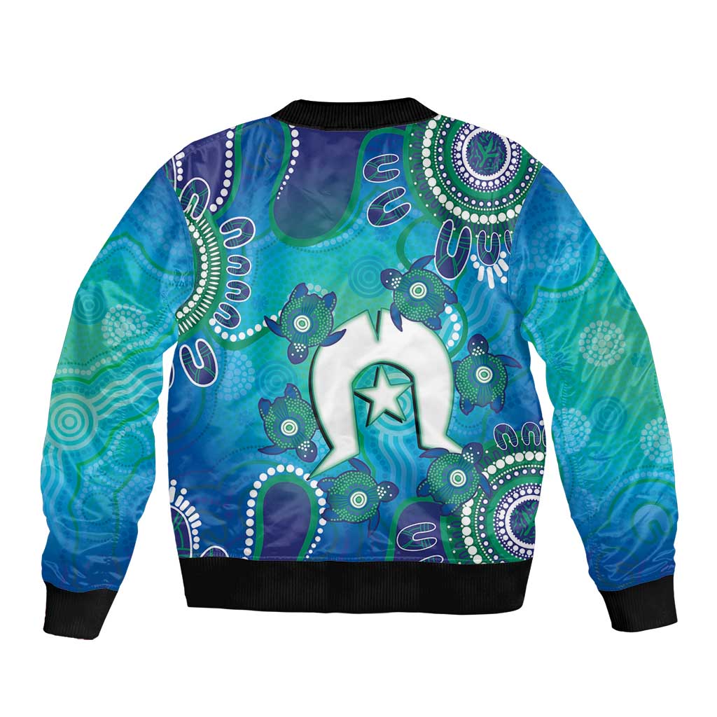 Torres Strait Islanders Flag Day Sleeve Zip Bomber Jacket Dhari With Turtles Aboriginal Art