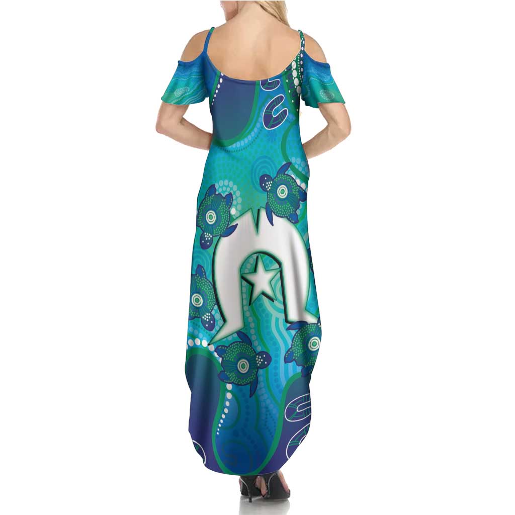 Torres Strait Islanders Flag Day Summer Maxi Dress Dhari With Turtles Aboriginal Art