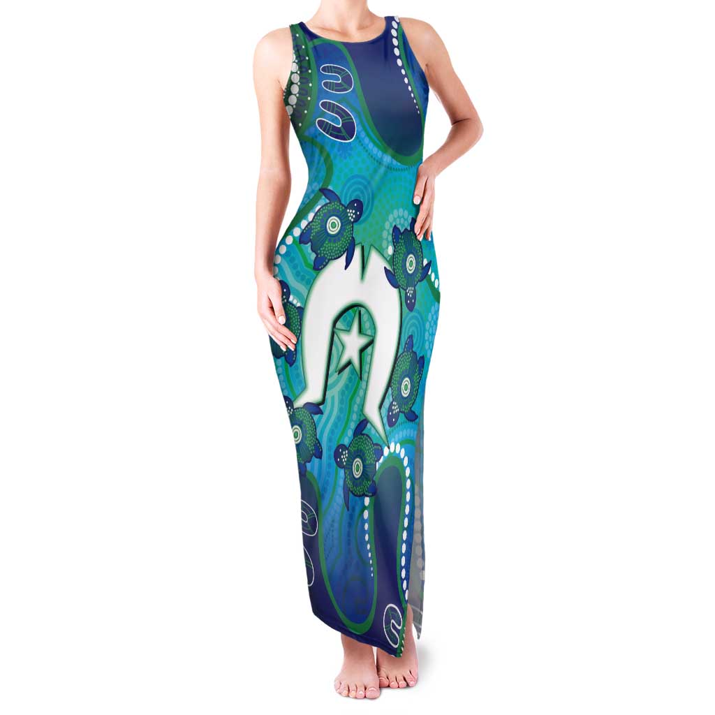 Torres Strait Islanders Flag Day Tank Maxi Dress Dhari With Turtles Aboriginal Art