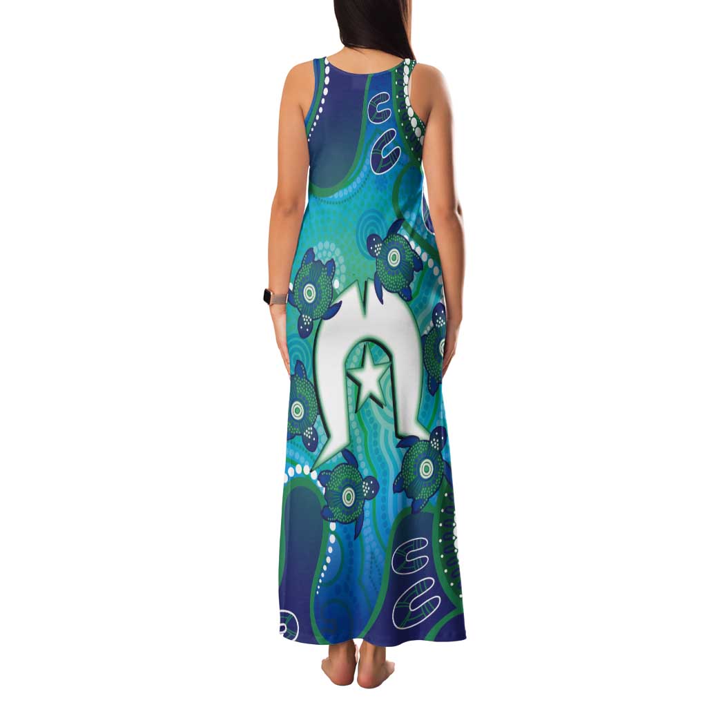 Torres Strait Islanders Flag Day Tank Maxi Dress Dhari With Turtles Aboriginal Art