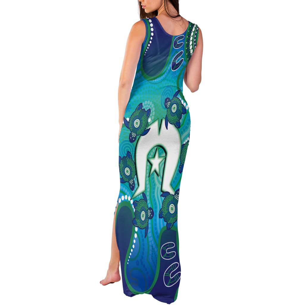 Torres Strait Islanders Flag Day Tank Maxi Dress Dhari With Turtles Aboriginal Art
