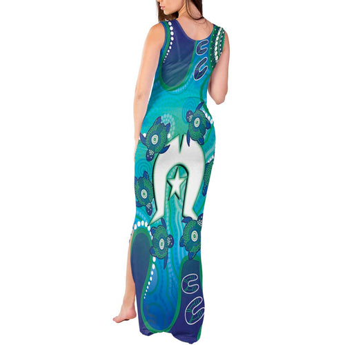 Torres Strait Islanders Flag Day Tank Maxi Dress Dhari With Turtles Aboriginal Art