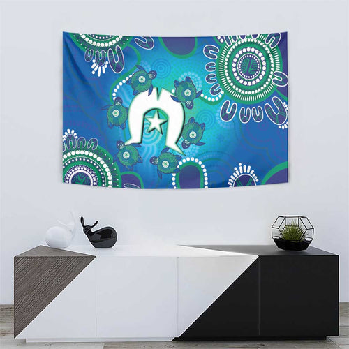 Torres Strait Islanders Flag Day Tapestry Dhari With Turtles Aboriginal Art