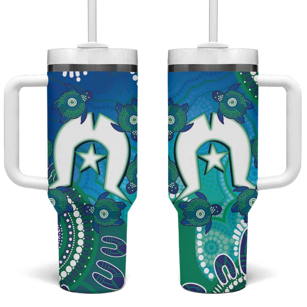 Torres Strait Islanders Flag Day Tumbler With Handle Dhari With Turtles Aboriginal Art