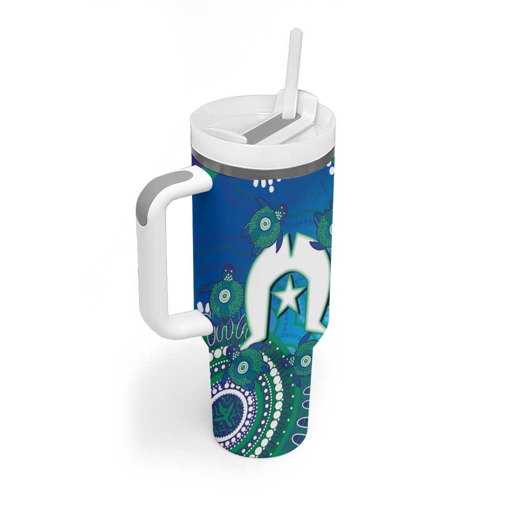 Torres Strait Islanders Flag Day Tumbler With Handle Dhari With Turtles Aboriginal Art