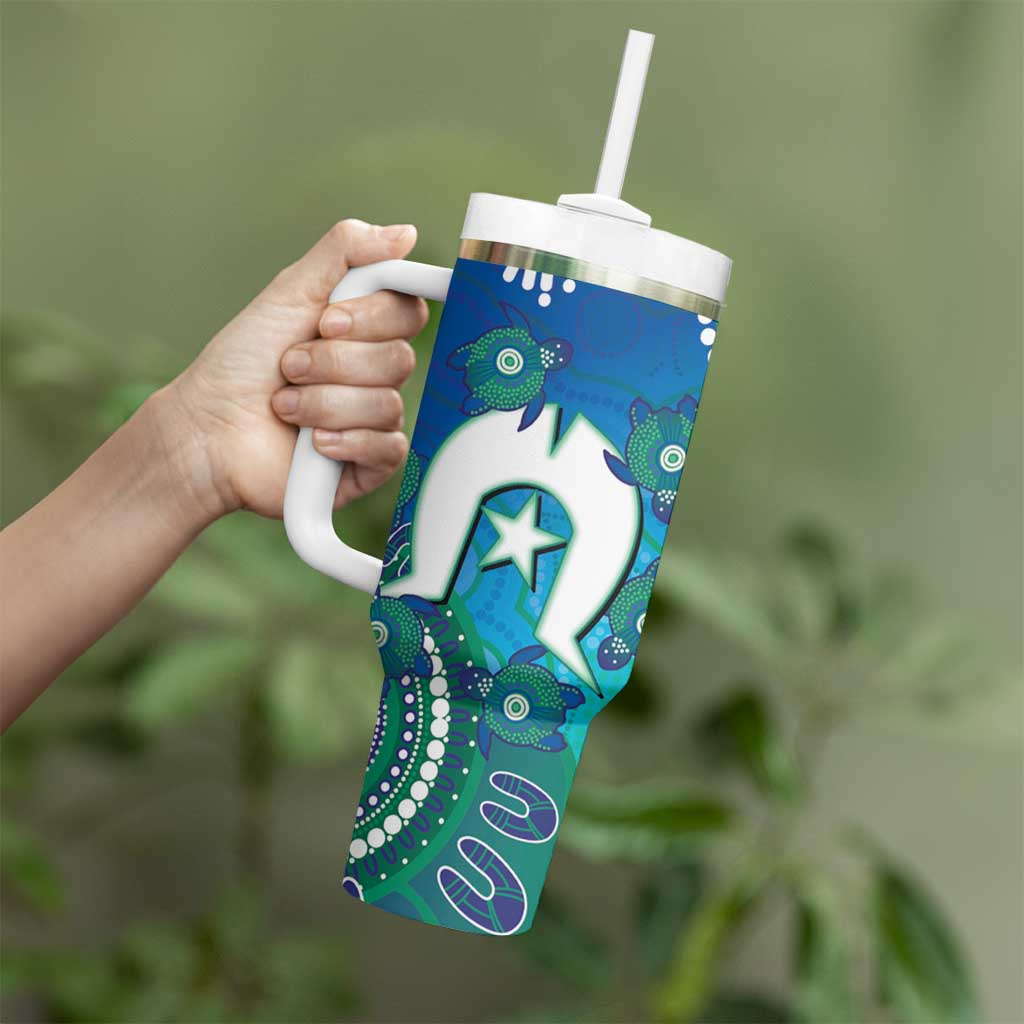 Torres Strait Islanders Flag Day Tumbler With Handle Dhari With Turtles Aboriginal Art