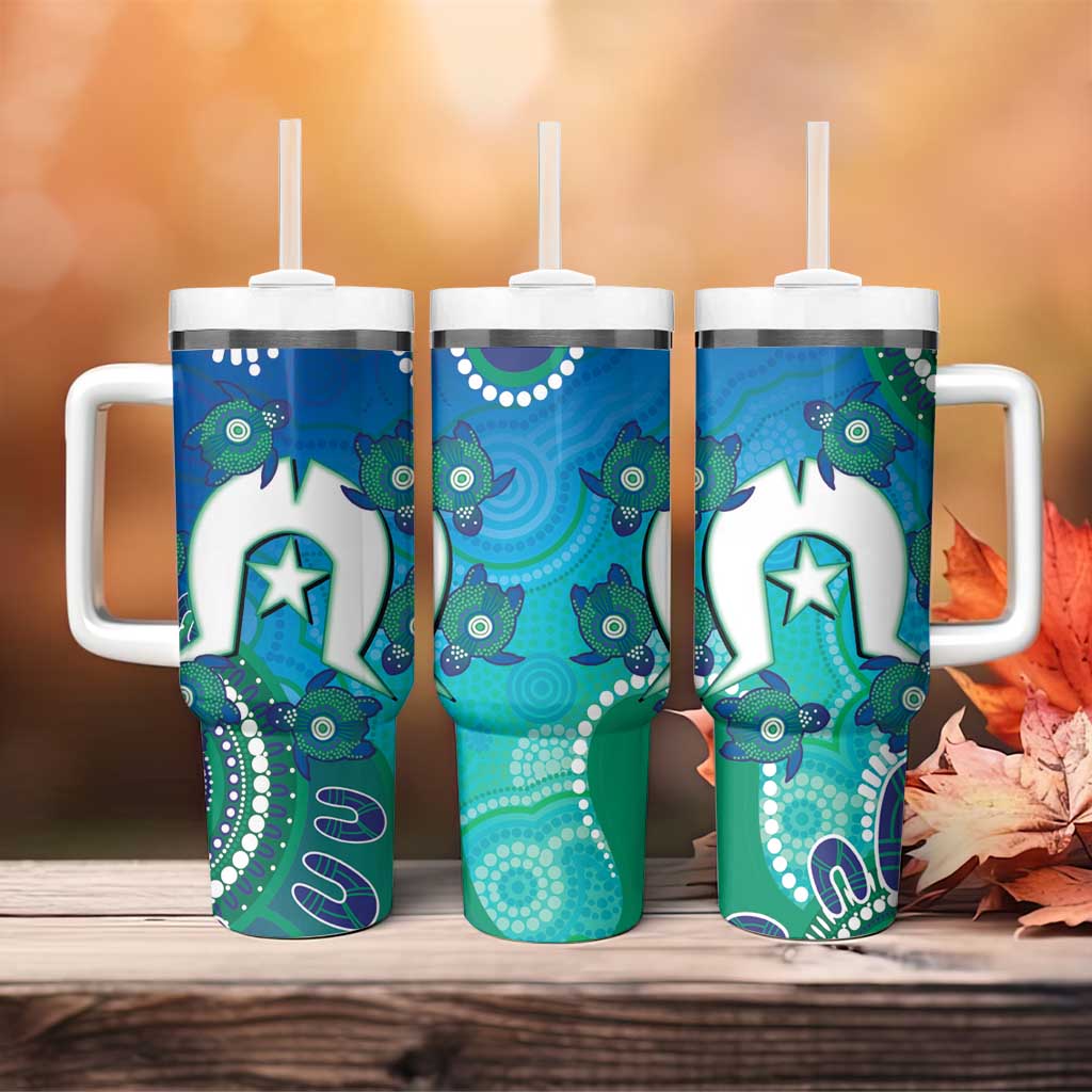 Torres Strait Islanders Flag Day Tumbler With Handle Dhari With Turtles Aboriginal Art