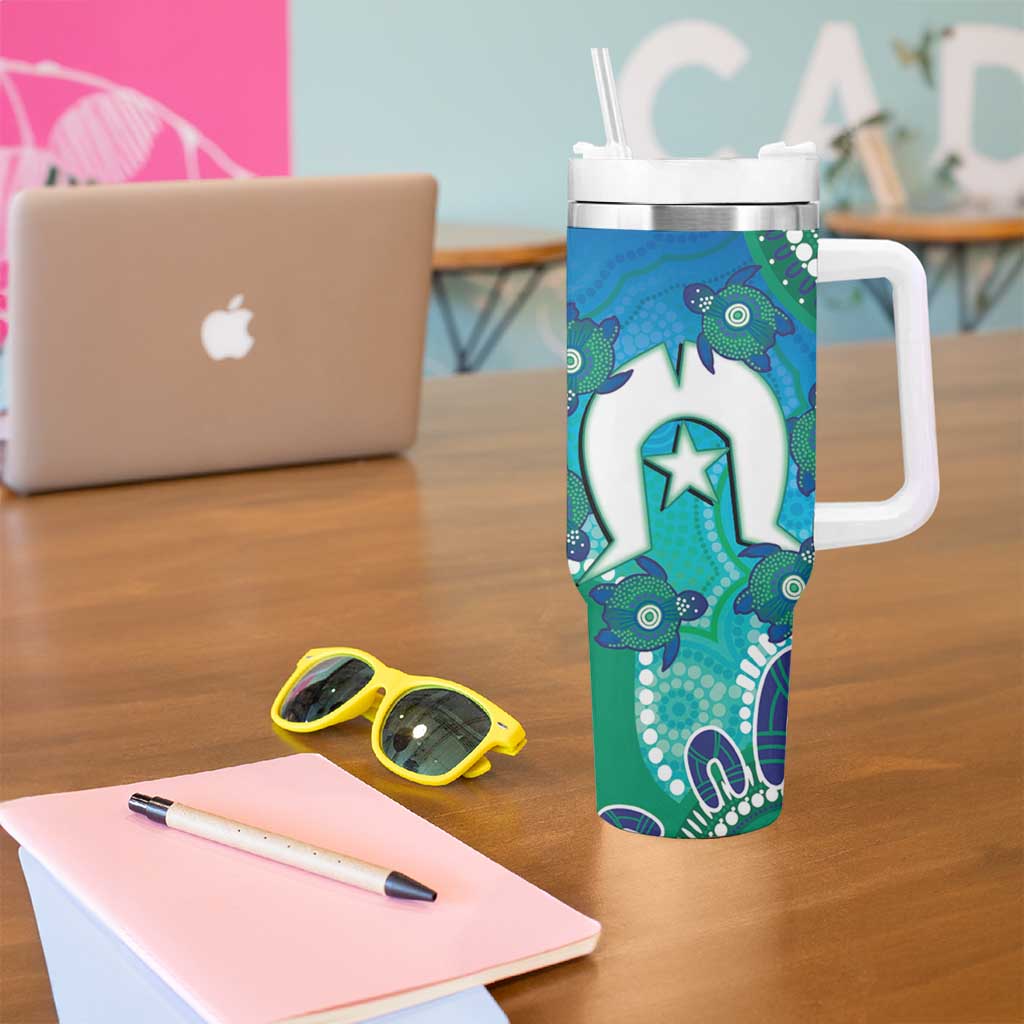 Torres Strait Islanders Flag Day Tumbler With Handle Dhari With Turtles Aboriginal Art
