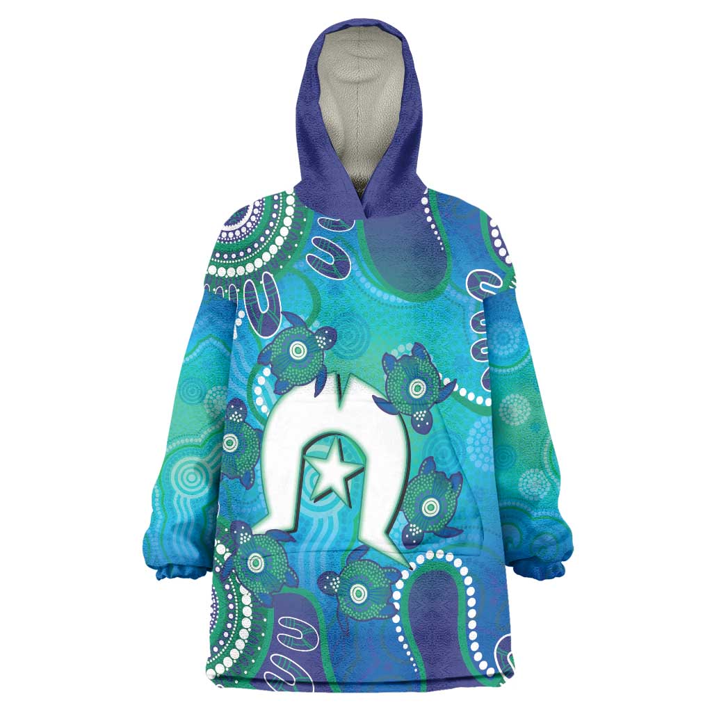 Torres Strait Islanders Flag Day Wearable Blanket Hoodie Dhari With Turtles Aboriginal Art