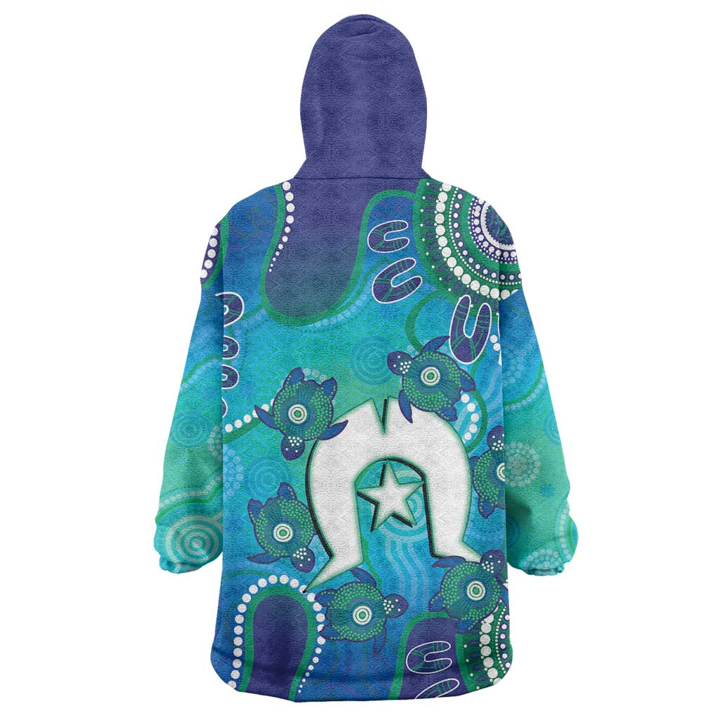 Torres Strait Islanders Flag Day Wearable Blanket Hoodie Dhari With Turtles Aboriginal Art