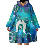 Torres Strait Islanders Flag Day Wearable Blanket Hoodie Dhari With Turtles Aboriginal Art